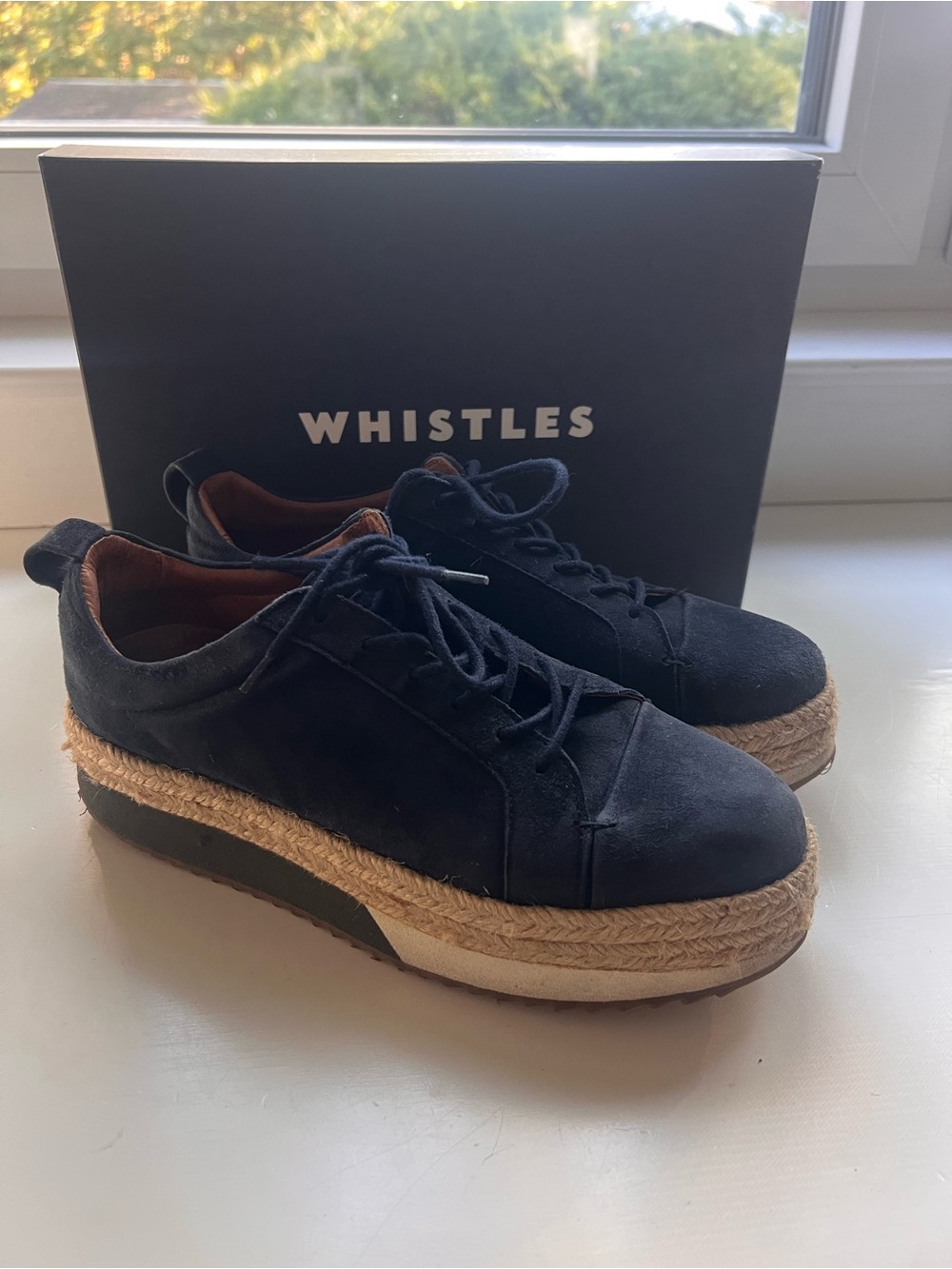 Whistles Navy Blue Suede Platform Espadrille Sneakers – Size [US 8.5,EU 38]